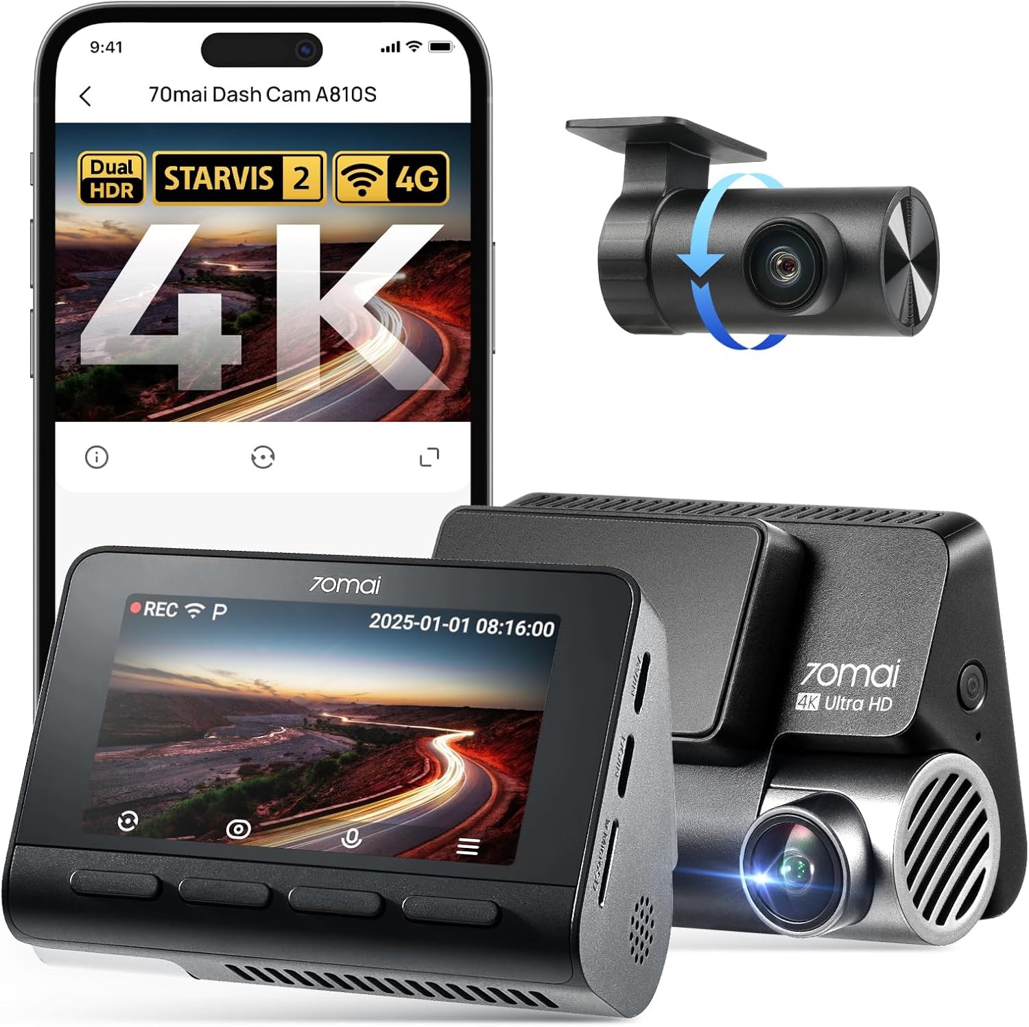 70mai A810S 4K Dash Camera with RearCam - Xiaomi - Direct Dealz